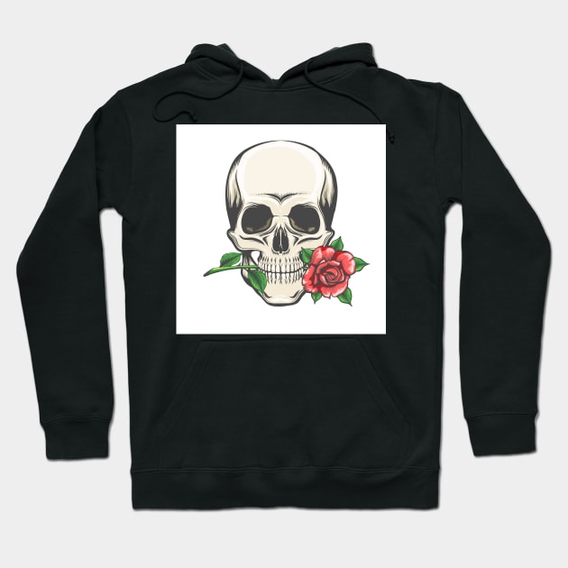 Skull with a Rose in The Teeth Hoodie by devaleta